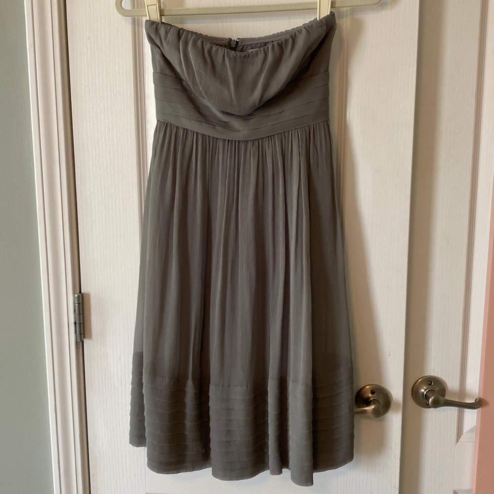 GUC JCrew Strapless Crepe Silk Gray Dress 0P